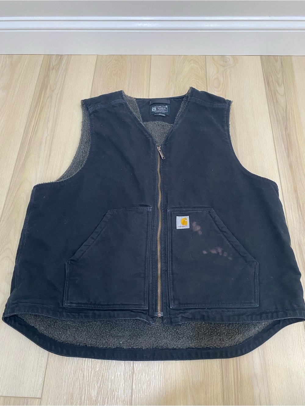 Carhartt Men's Black Sherpa Lined Full-Zip Work Vest Relaxed Fit XL